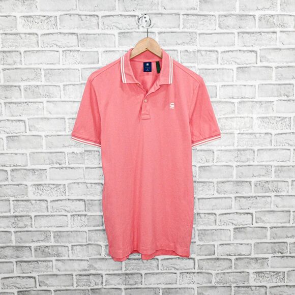 G Star RAW Men's Short Sleeve Polo Shirt in Pink Cotton size Medium - Picture 1 of 7